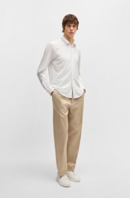 Camisa slim fit de punto de algod&oacute;n el&aacute;stico con estampado, Blanco