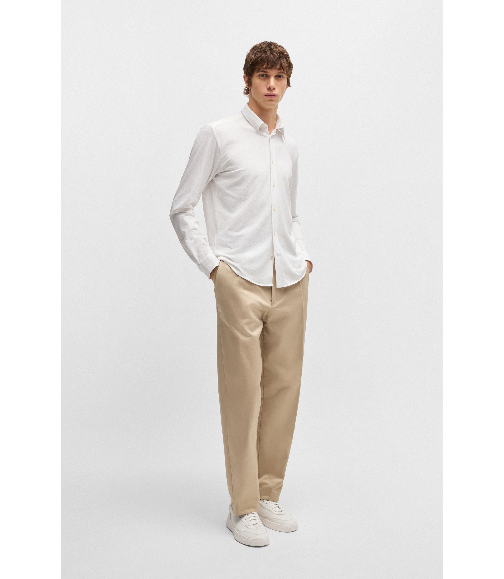 トップス boss BOSS - Cotton-ripstop regular-fit T-shirt with plain trims