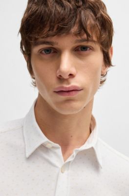 Camisa slim fit de punto de algod&oacute;n el&aacute;stico con estampado, Blanco