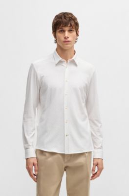 Slim-fit shirt in printed stretch-cotton jersey, White