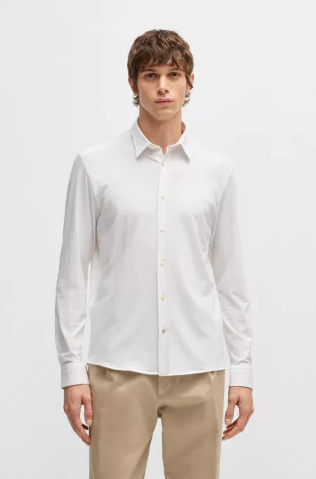 Slim-fit shirt in printed stretch-cotton jersey