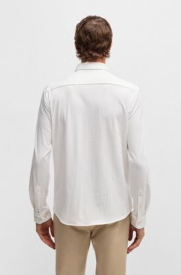 Camisa slim fit de punto de algod&oacute;n el&aacute;stico con estampado, Blanco