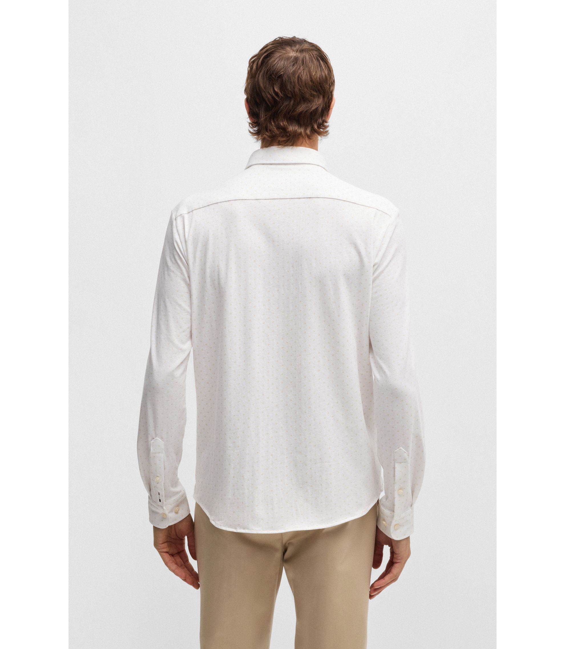 BOSS - Slim-fit shirt in printed stretch-cotton jersey - White