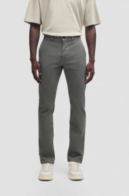 Slim-fit chinos in structured comfort-stretch cotton, Grey