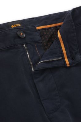 Slim-fit chinos in structured comfort-stretch cotton, Dark Blue