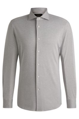 Camisa slim fit de algod&oacute;n el&aacute;stico, Gris claro