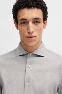 Camisa slim fit de algod&oacute;n el&aacute;stico, Gris claro