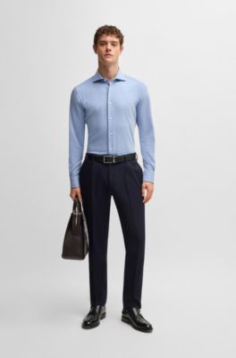 Camisa slim fit de algod&oacute;n el&aacute;stico, Azul oscuro