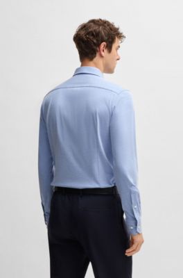 Camisa slim fit de algod&oacute;n el&aacute;stico, Azul oscuro