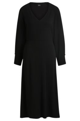 ワンピース BOSS Woman Dress Black 50530955 001 BOSS - Wrap-front dress with stand collar - Black