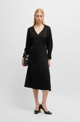 V-neck dress with button cuffs, Black