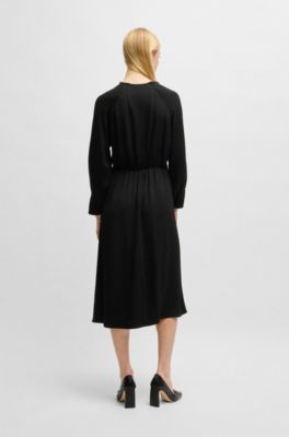 V-neck dress with button cuffs, Black