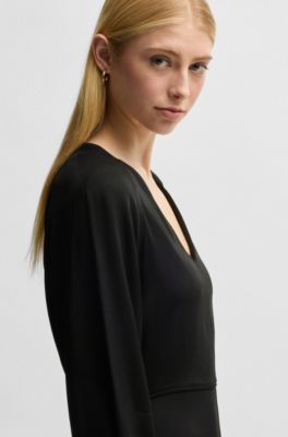 V-neck dress with button cuffs, Black