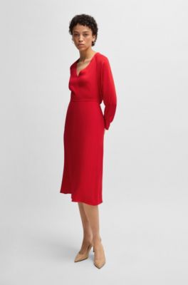 V-neck dress with button cuffs, Red