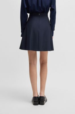 Jupe pliss&eacute;e sur le devant avec taille boutonn&eacute;e, Bleu fonc&eacute;