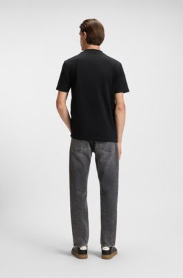 Micro-pattern T-shirt in mercerised cotton, Black