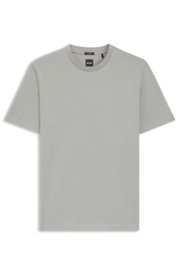 T-shirt en coton merceris&eacute; &agrave; micro motif, Argent