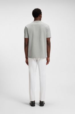 T-shirt en coton merceris&eacute; &agrave; micro motif, Argent