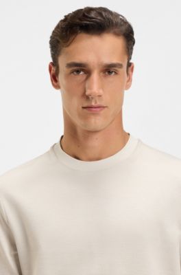 T-shirt en coton merceris&eacute; &agrave; micro motif, Blanc