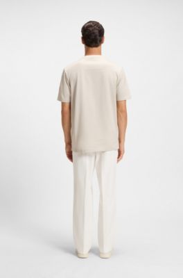 T-shirt en coton merceris&eacute; &agrave; micro motif, Blanc