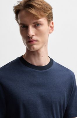Micro-pattern T-shirt in mercerised cotton, Dark Blue