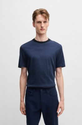 Micro-pattern T-shirt in mercerised cotton, Dark Blue