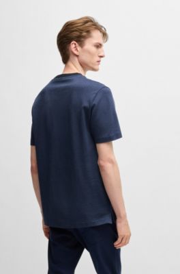 Micro-pattern T-shirt in mercerised cotton, Dark Blue