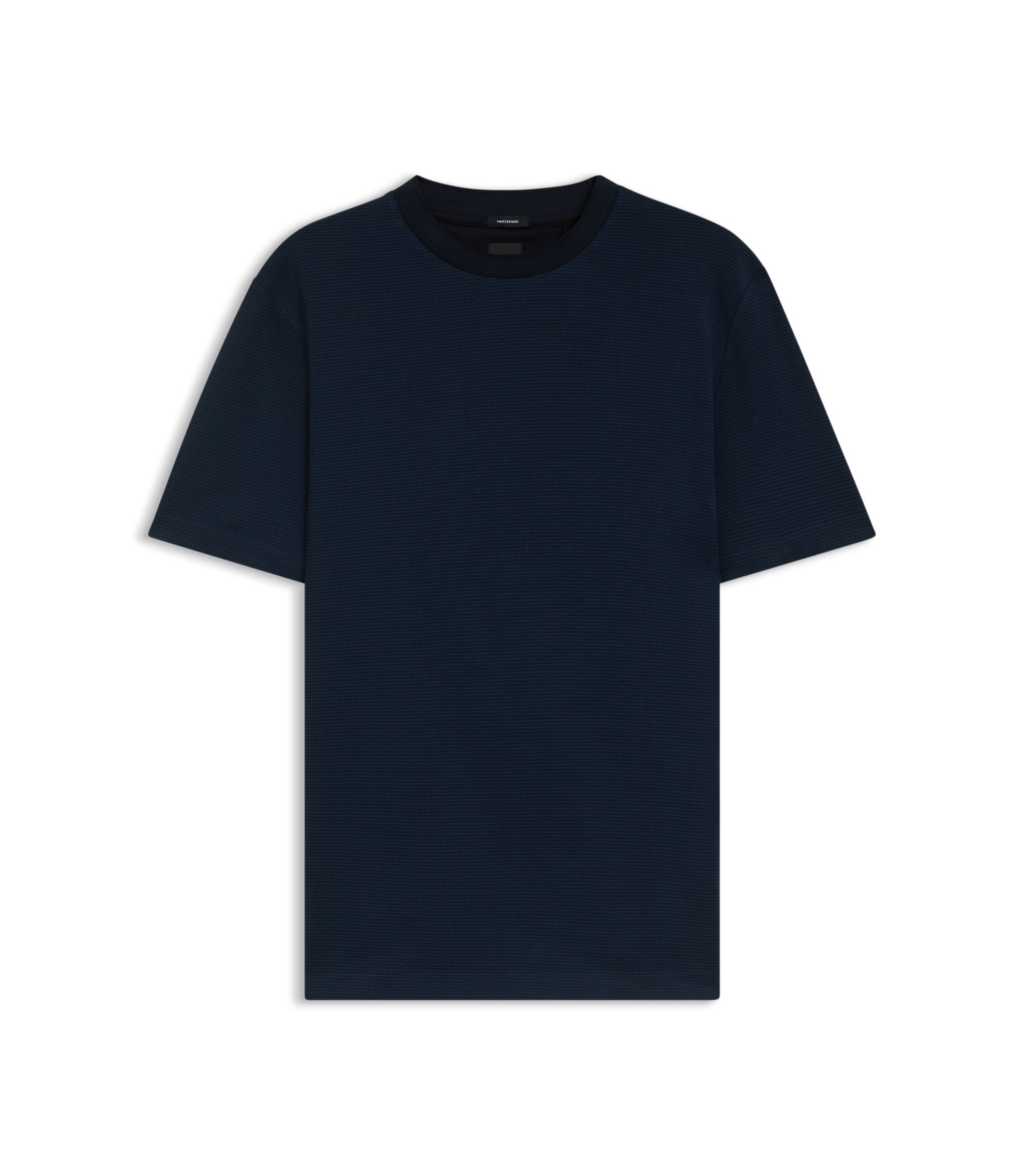 BOSS - Micro-pattern T-shirt in mercerised cotton - Dark Blue