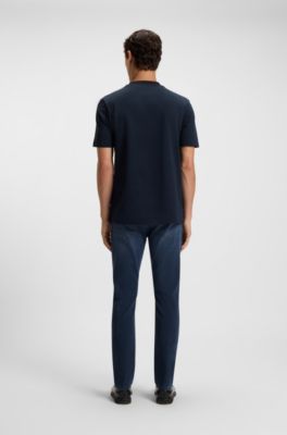 Micro-pattern T-shirt in mercerised cotton, Dark Blue