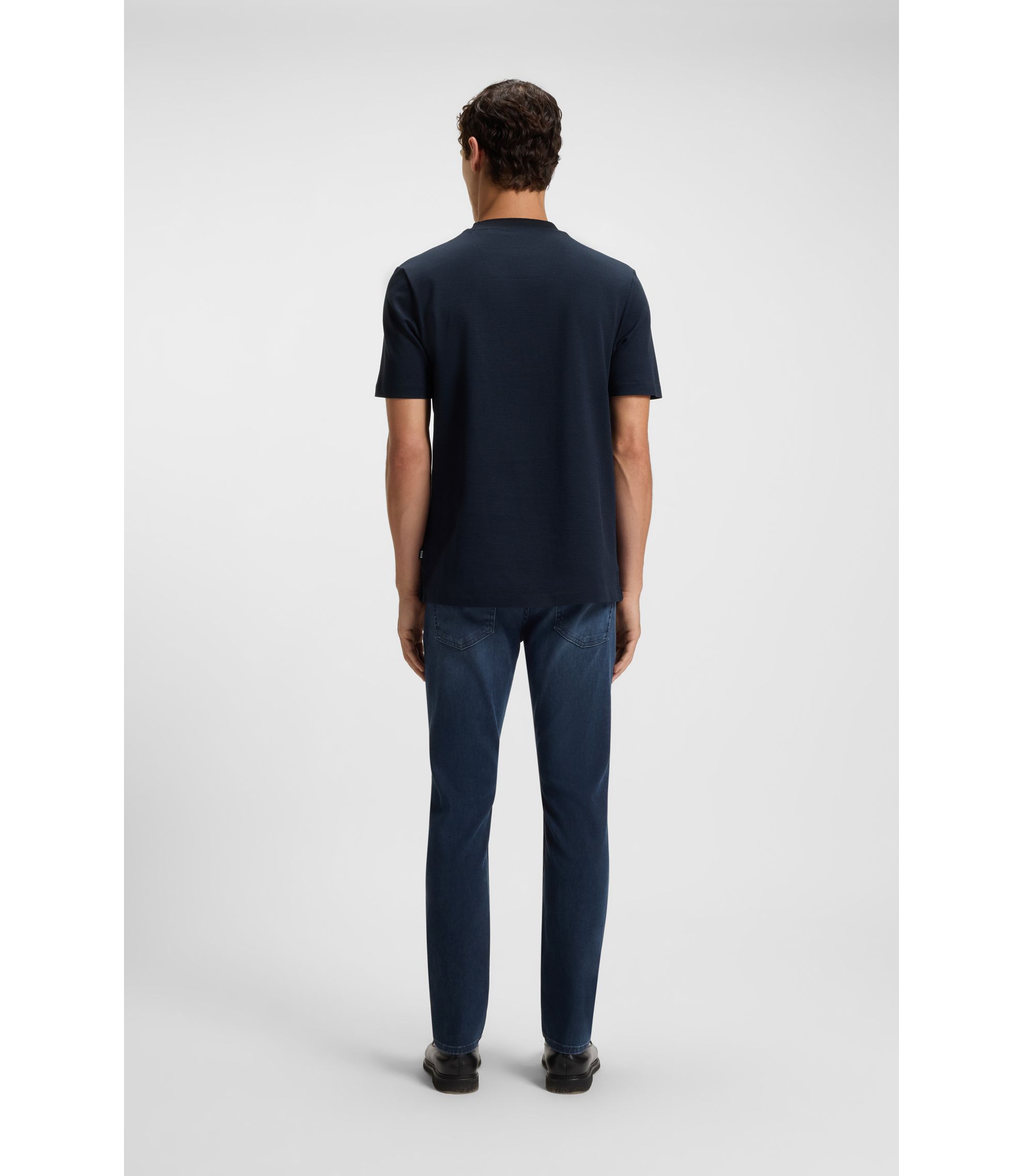 BOSS - Micro-pattern T-shirt in mercerised cotton - Dark Blue