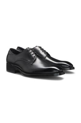 BOSS - Burnished-leather Derby shoes with stitch details - Black