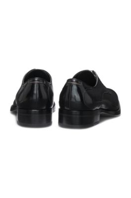 Burnished-leather Derby shoes with stitch details, Black