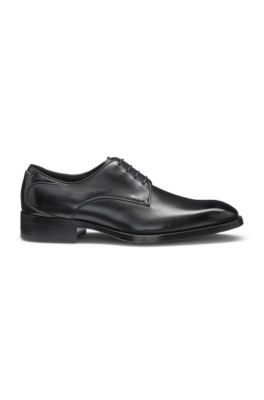 Burnished-leather Derby shoes with stitch details, Black