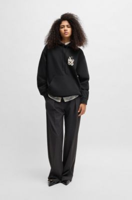 Relaxed-fit hoodie in French terry with seasonal artwork, Black