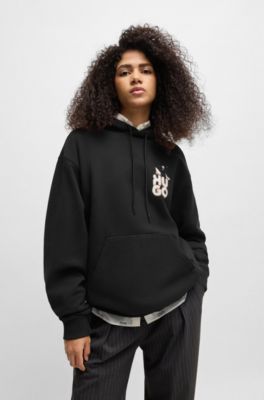 Relaxed-fit hoodie in French terry with seasonal artwork, Black