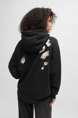 Relaxed-fit hoodie in French terry with seasonal artwork, Black