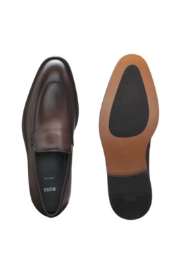 Leather loafers with apron toe, Dark Brown