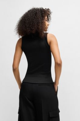 Slim-fit tank top with detachable logo chain, Black