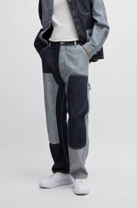 Loose-fit jeans in mixed denims