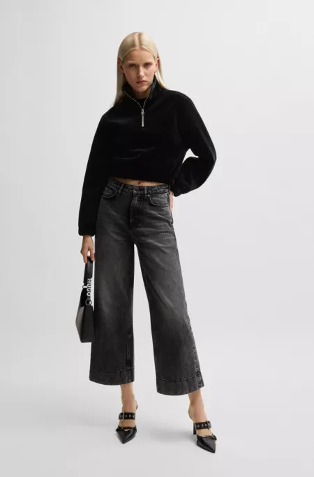Relaxed-fit zip-neck sweatshirt in stretch velvet