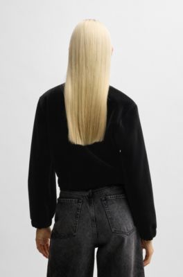 Sudadera relaxed fit con cremallera en el cuello en terciopelo el&aacute;stico, Negro