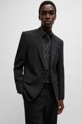 Slim-fit shirt in printed cotton poplin, Black