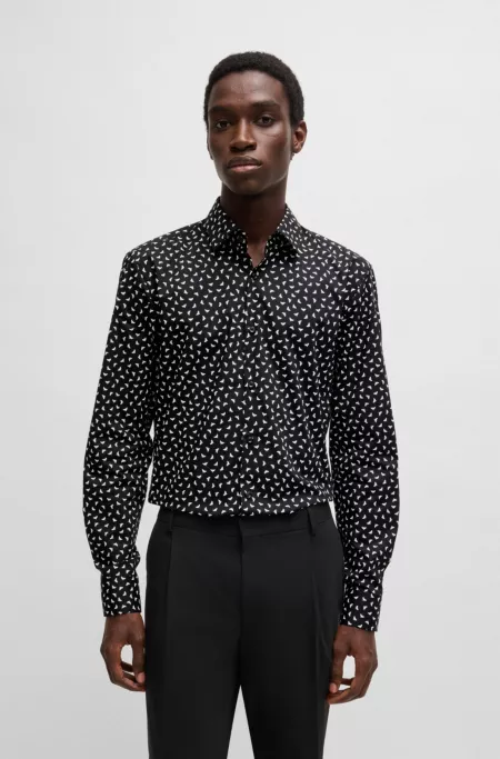 Slim-fit shirt in printed cotton poplin