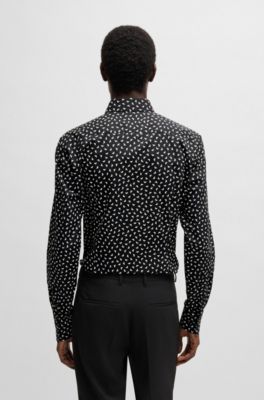 Slim-fit shirt in printed cotton poplin, Black