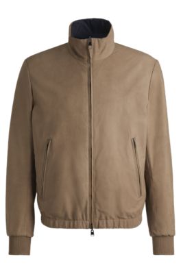 Reversible jacket in nubuck leather with two-way zip, Light Green