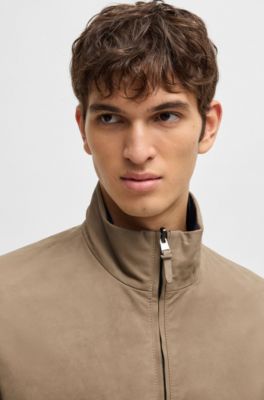 Reversible jacket in nubuck leather with two-way zip, Light Green