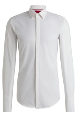 Slim-fit shirt in structured stretch cotton, White