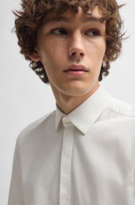 Slim-fit shirt in structured stretch cotton, White