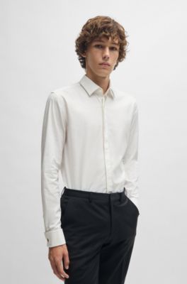 Slim-fit shirt in structured stretch cotton, White