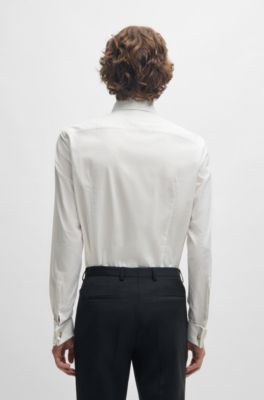 Slim-fit shirt in structured stretch cotton, White
